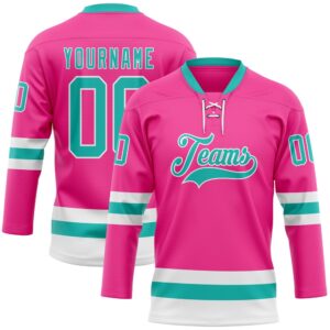 Custom Pink Aqua White Hockey Lace Neck&hellip;