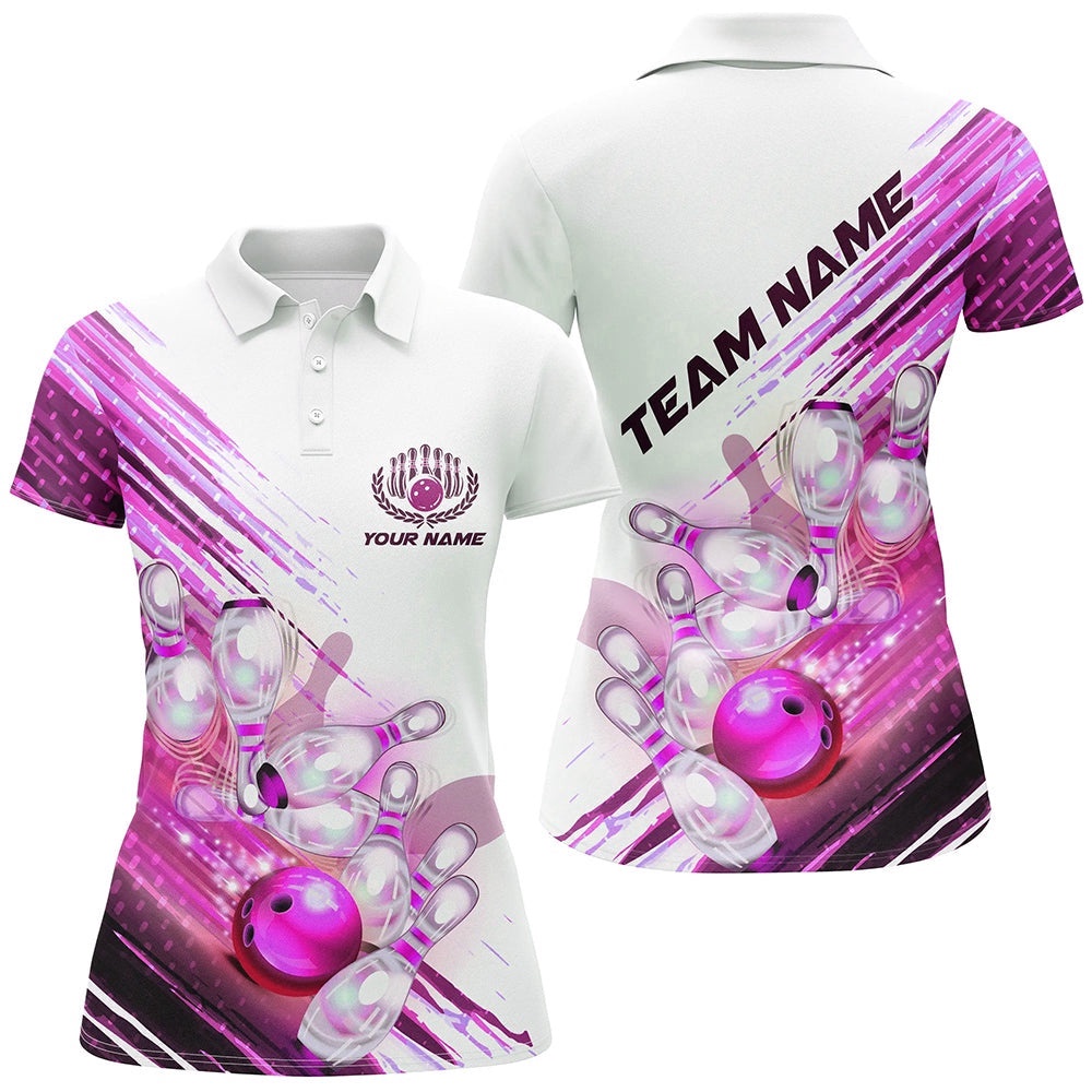 Custom Pink Bowling Shirts For Women, Pink Female Bowling Shirts Bowling Uniform With Name, Personalized Bowling Team Shirt Custom Pink Bowling Shirts For Women, Pink Female Bowling Shirts Bowling Uniform With Name, Personalized Bowling Team Shirt
