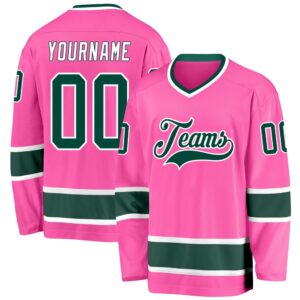 Custom Pink Green White Hockey Jersey, New&hellip;