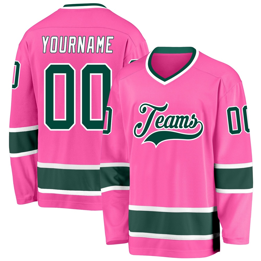 Custom Pink Green White Hockey Jersey, New Hockey Jersey, Personali Sport Team Jersey Shirt