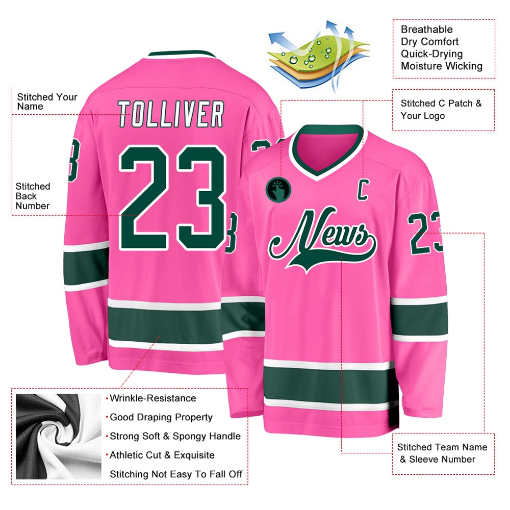 Custom Pink Green White Hockey Jersey, New Hockey Jersey, Personali Sport Team Jersey Shirt