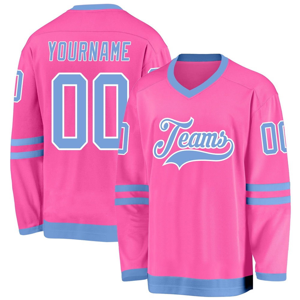 Custom Pink Light Blue White Hockey Jersey, New Hockey Jersey, Personali Sport Team Jersey Shirt