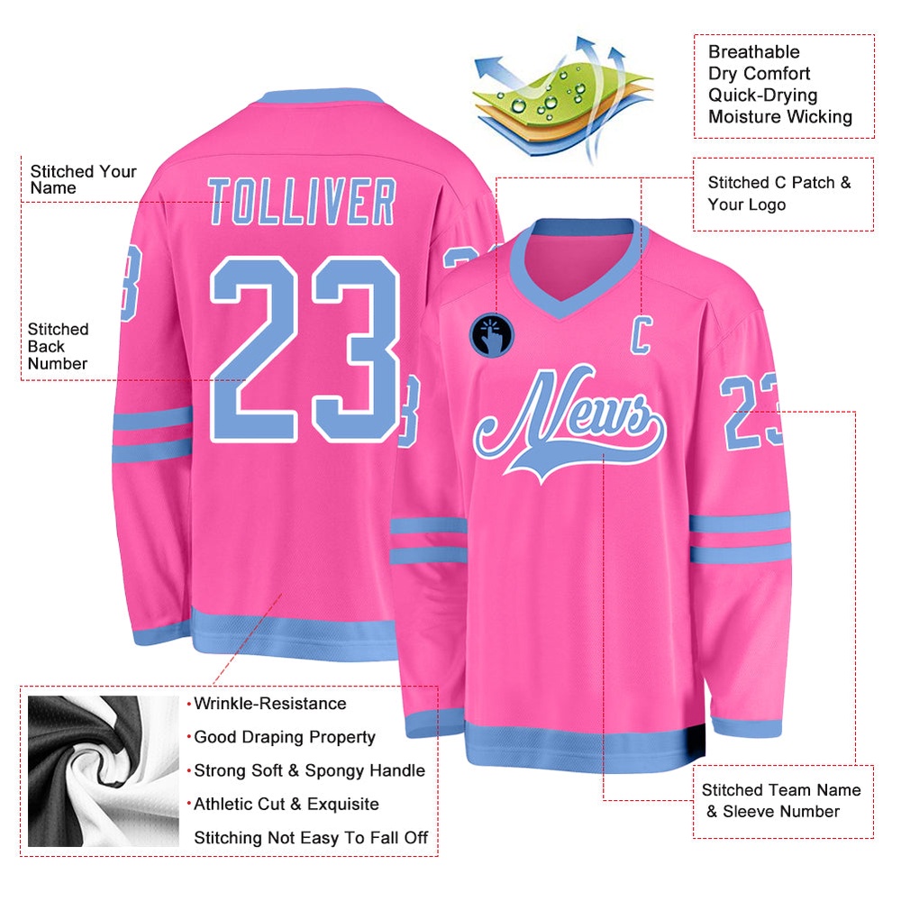 Custom Pink Light Blue White Hockey Jersey, New Hockey Jersey, Personali Sport Team Jersey Shirt