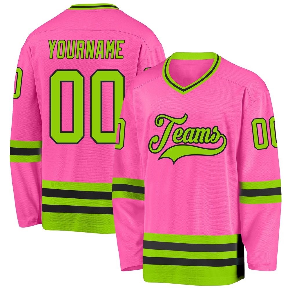 Custom Pink Neon Green Black Hockey Jersey, New Hockey Jersey, Personali Sport Team Jersey Shirt