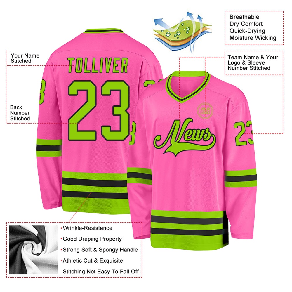 Custom Pink Neon Green Black Hockey Jersey, New Hockey Jersey, Personali Sport Team Jersey Shirt