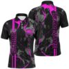 Custom Pink Camo Skull Bowling Polo Shirts Men Team Bowling Polo Shirt Bowling League Outfit, Personalized Bowling Team Shirt