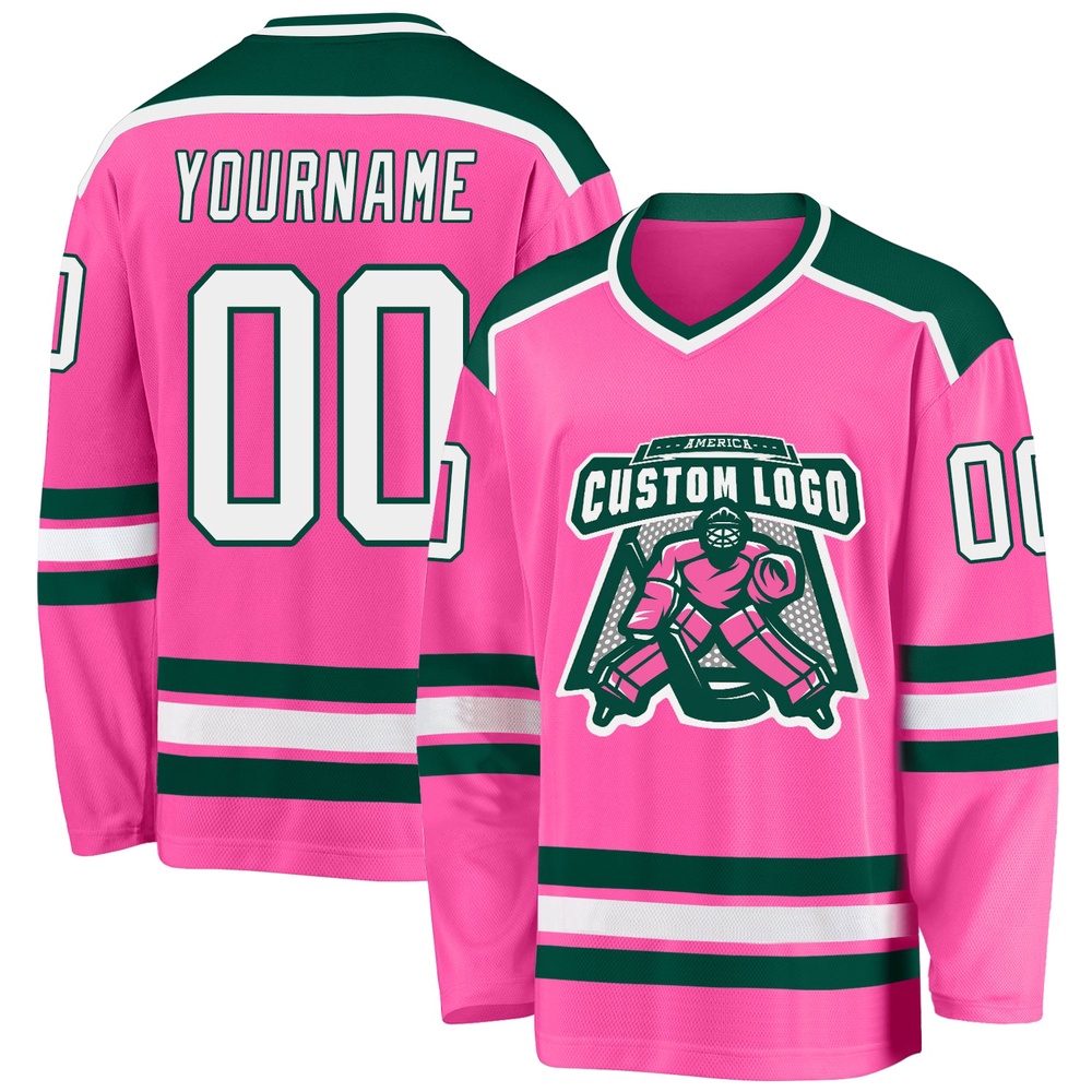 Custom Pink White Green Hockey Jersey, New Hockey Jersey, Personali Sport Team Jersey Shirt
