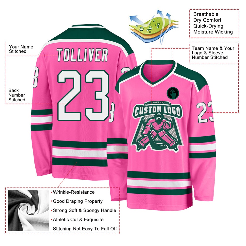 Custom Pink White Green Hockey Jersey, New Hockey Jersey, Personali Sport Team Jersey Shirt