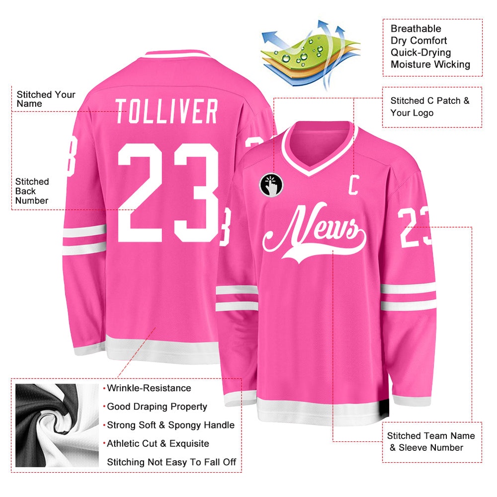 Custom Pink White Hockey Jersey, New Hockey Jersey, Personali Sport Team Jersey Shirt