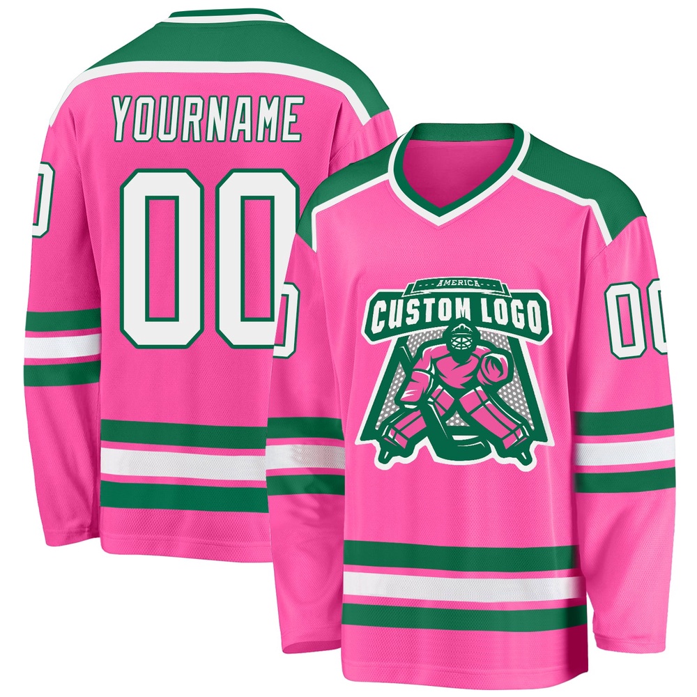Custom Pink White Kelly Green Hockey Jersey, New Hockey Jersey, Personali Sport Team Jersey Shirt