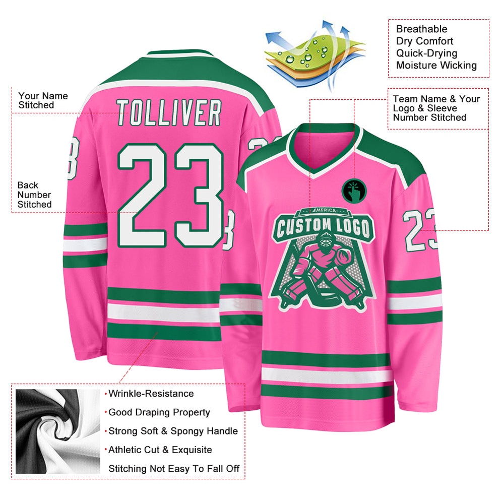Custom Pink White Kelly Green Hockey Jersey, New Hockey Jersey, Personali Sport Team Jersey Shirt