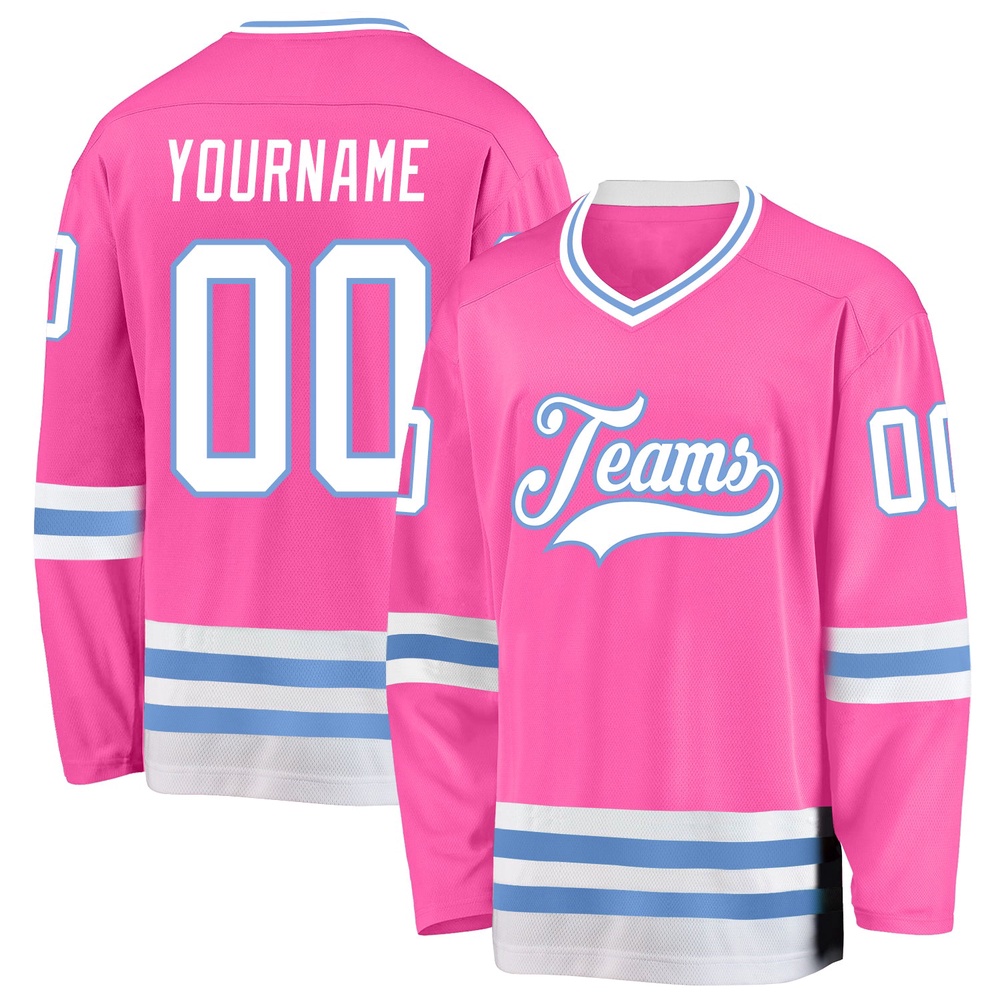 Custom Pink White Light Blue Hockey Jersey_9896, New Hockey Jersey, Personali Sport Team Jersey Shirt