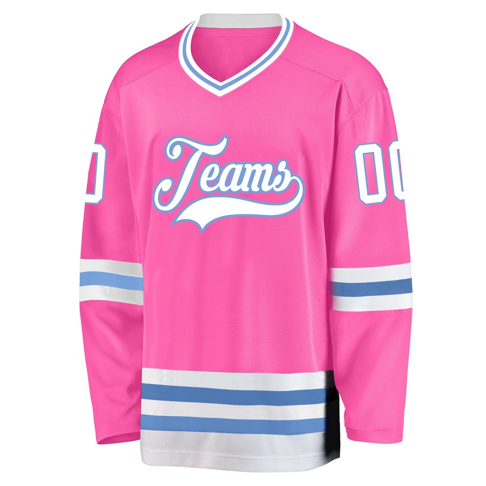 Custom Pink White Light Blue Hockey Jersey_9896, New Hockey Jersey, Personali Sport Team Jersey Shirt