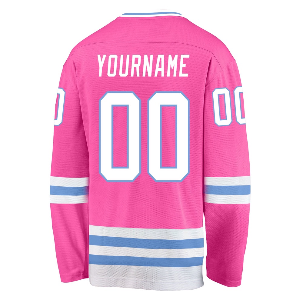 Custom Pink White Light Blue Hockey Jersey_9896, New Hockey Jersey, Personali Sport Team Jersey Shirt
