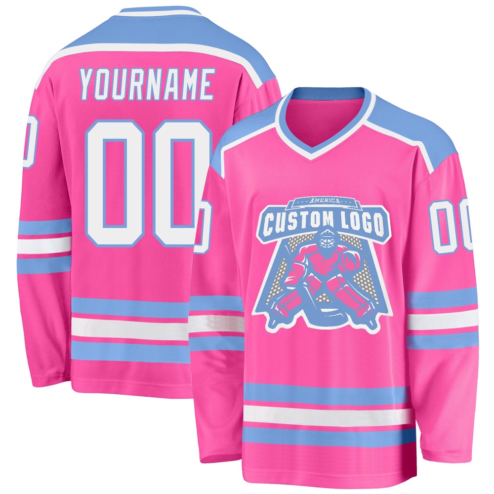 Custom Pink White Light Blue Hockey Jersey, New Hockey Jersey, Personali Sport Team Jersey Shirt