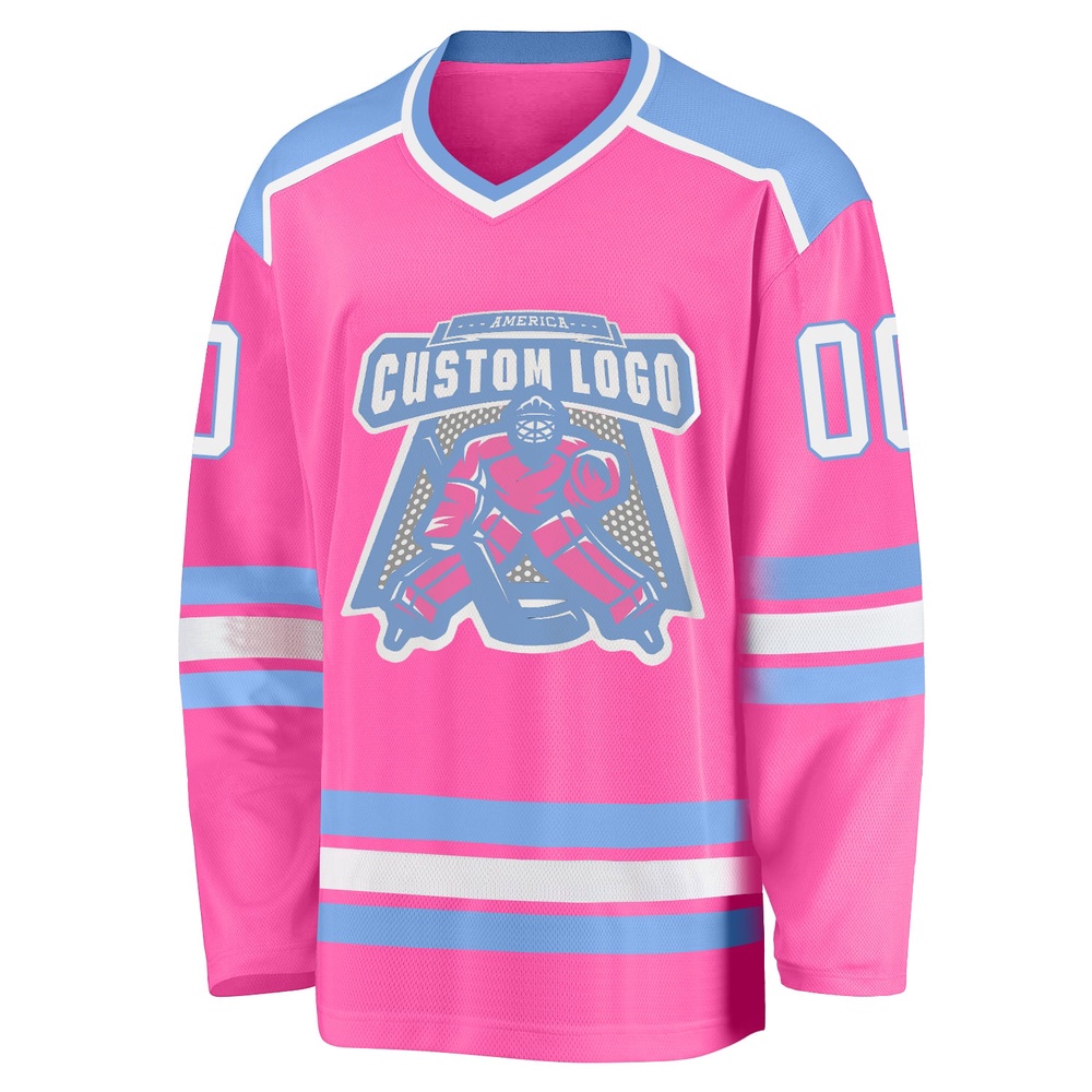 Custom Pink White Light Blue Hockey Jersey, New Hockey Jersey, Personali Sport Team Jersey Shirt
