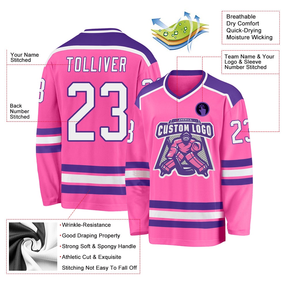 Custom Pink White Purple Hockey Jersey, New Hockey Jersey, Personali Sport Team Jersey Shirt