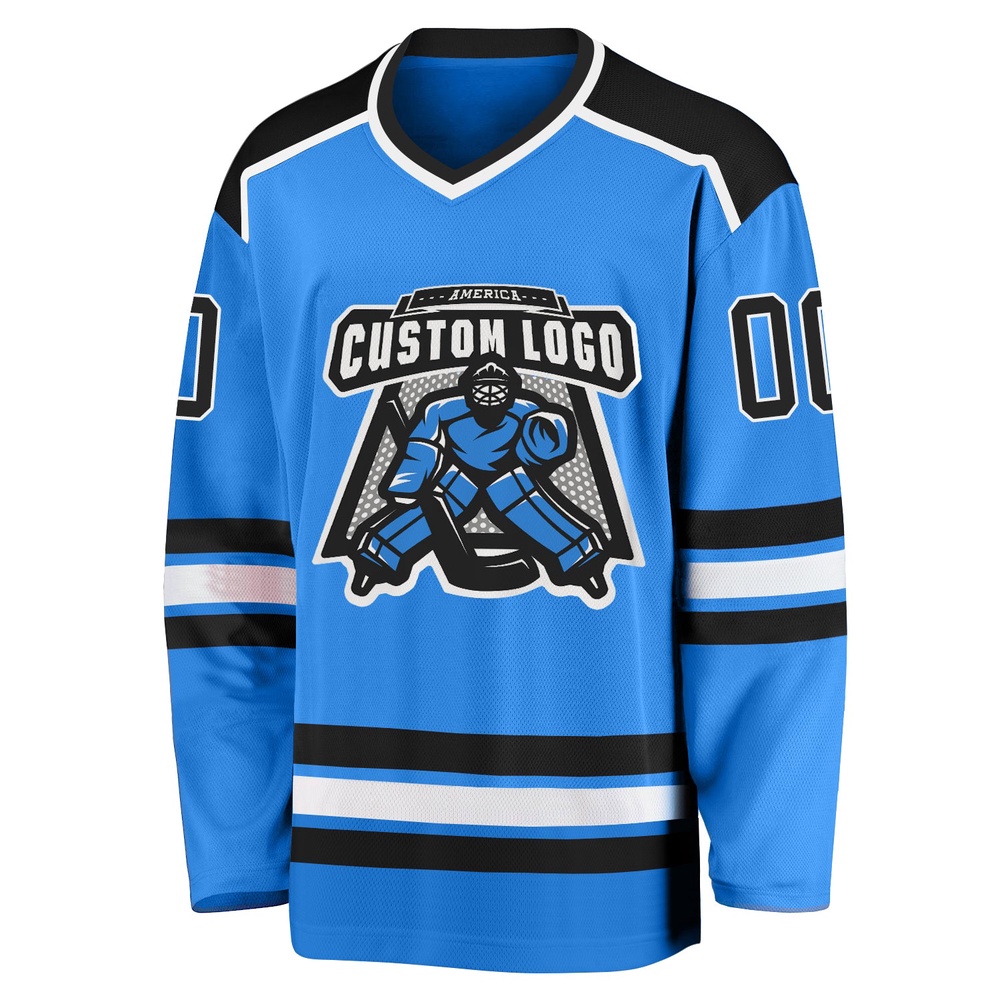 Custom Powder Blue Black White Hockey Jersey, New Hockey Jersey, Personali Sport Team Jersey Shirt