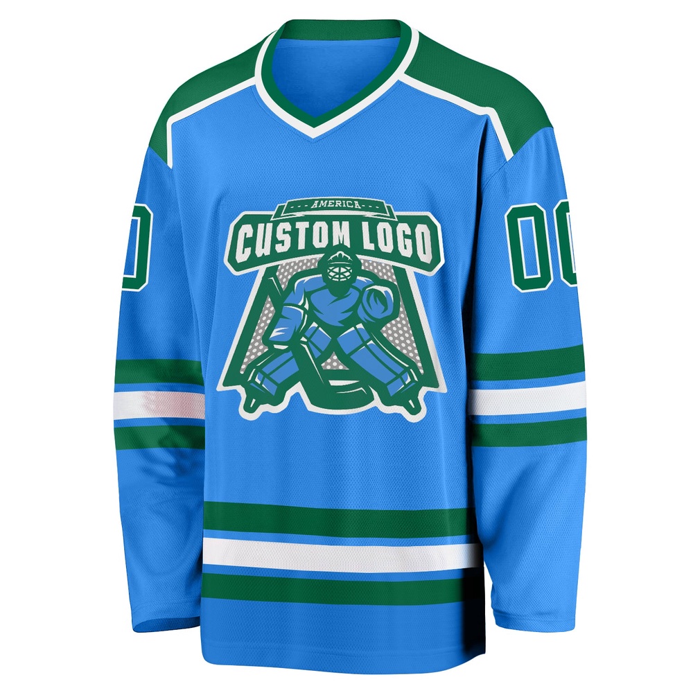 Custom Powder Blue Kelly Green White Hockey Jersey, New Hockey Jersey, Personali Sport Team Jersey Shirt