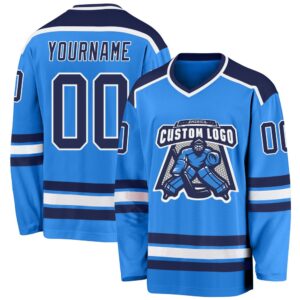 Custom Powder Blue Navy White Hockey Jersey,&hellip;