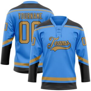 Custom Powder Blue Old Gold Black Hockey&hellip;