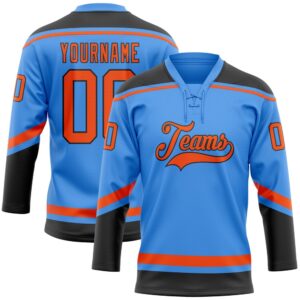 Custom Powder Blue Orange Black Hockey Lace&hellip;