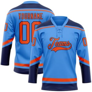 Custom Powder Blue Orange Navy Hockey Lace&hellip;
