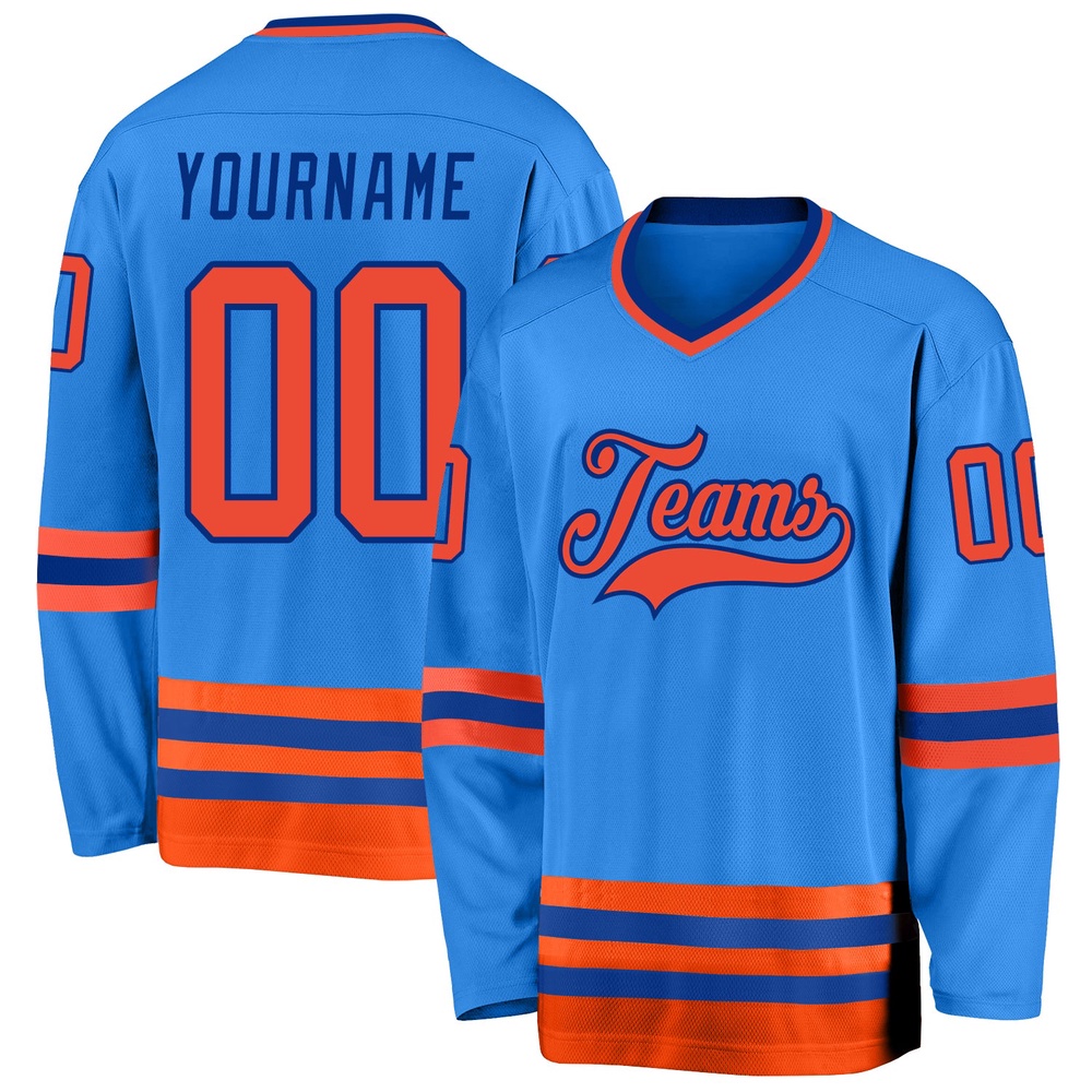 Custom Powder Blue Orange Royal Hockey Jersey, New Hockey Jersey, Personali Sport Team Jersey Shirt