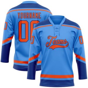 Custom Powder Blue Orange Royal Hockey Lace&hellip;