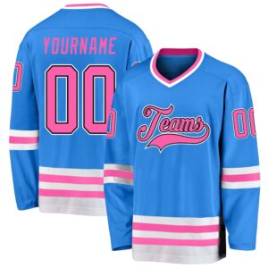 Custom Powder Blue Pink Black Hockey Jersey,&hellip;