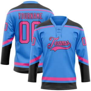 Custom Powder Blue Pink Black Hockey Lace&hellip;