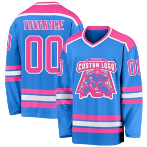 Custom Powder Blue Pink White Hockey Jersey,&hellip;