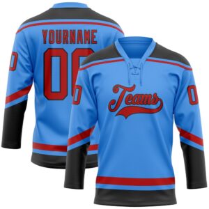 Custom Powder Blue Red Black Hockey Lace&hellip;
