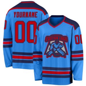 Custom Powder Blue Red Navy Hockey Jersey,&hellip;