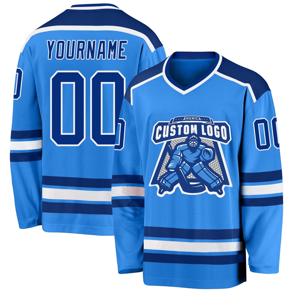 Custom Powder Blue Royal White Hockey Jersey, New Hockey Jersey, Personali Sport Team Jersey Shirt