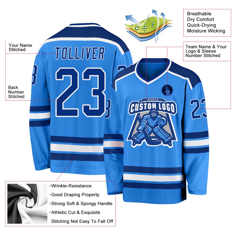 Custom Powder Blue Royal White Hockey Jersey, New Hockey Jersey, Personali Sport Team Jersey Shirt