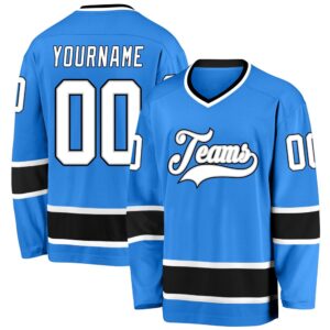 Custom Powder Blue White Black Hockey Jersey,&hellip;
