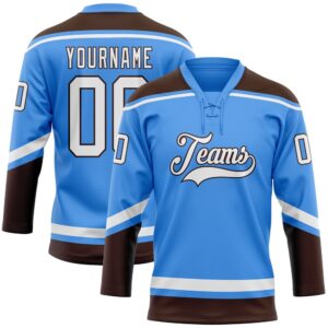 Custom Powder Blue White Brown Hockey Lace&hellip;