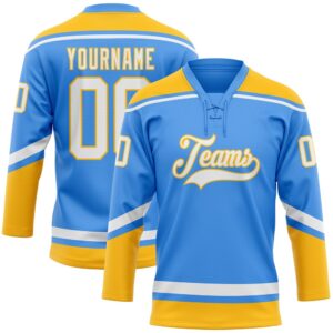 Custom Powder Blue White Gold Hockey Lace&hellip;