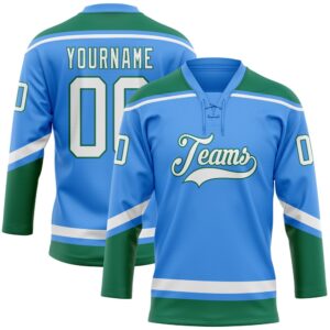 Custom Powder Blue White Kelly Green Hockey&hellip;