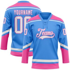 Custom Powder Blue White Pink Hockey Lace&hellip;