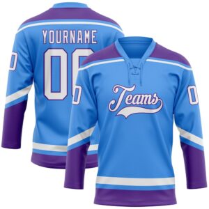 Custom Powder Blue White Purple Hockey Lace&hellip;