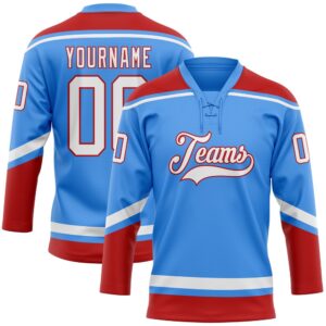 Custom Powder Blue White Red Hockey Lace&hellip;