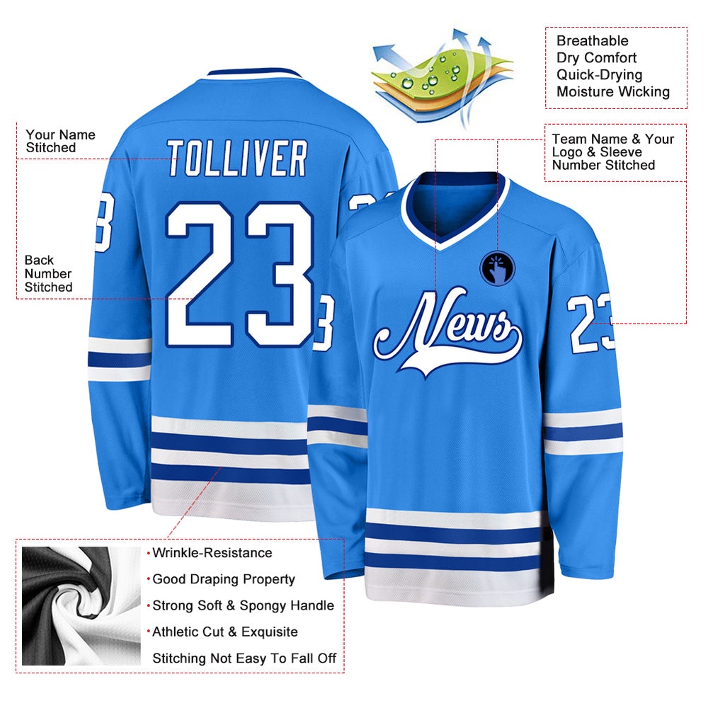 Custom Powder Blue White Royal Hockey Jersey, New Hockey Jersey, Personali Sport Team Jersey Shirt