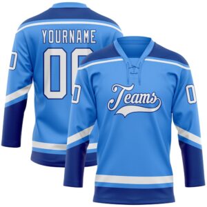 Custom Powder Blue White Royal Hockey Lace&hellip;