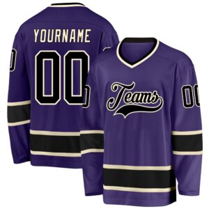 Custom Purple Black Cream Hockey Jersey, New&hellip;