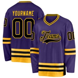 Custom Purple Black Gold Hockey Jersey, New&hellip;