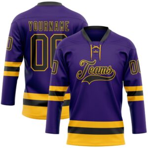Custom Purple Black Gold Hockey Lace Neck&hellip;