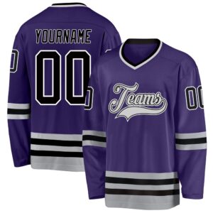 Custom Purple Black Gray Hockey Jersey, New&hellip;