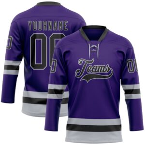 Custom Purple Black Gray Hockey Lace Neck&hellip;